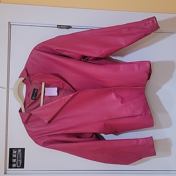 Vintage 80s pink leather coat - Picture 1 of 5